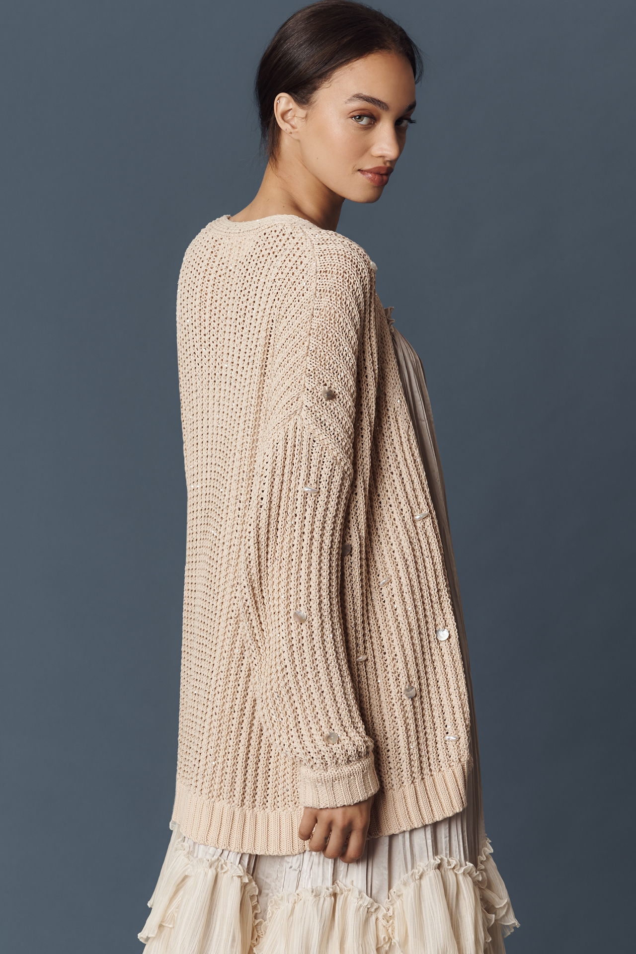Things Shell Decorated Cardigan Sweater