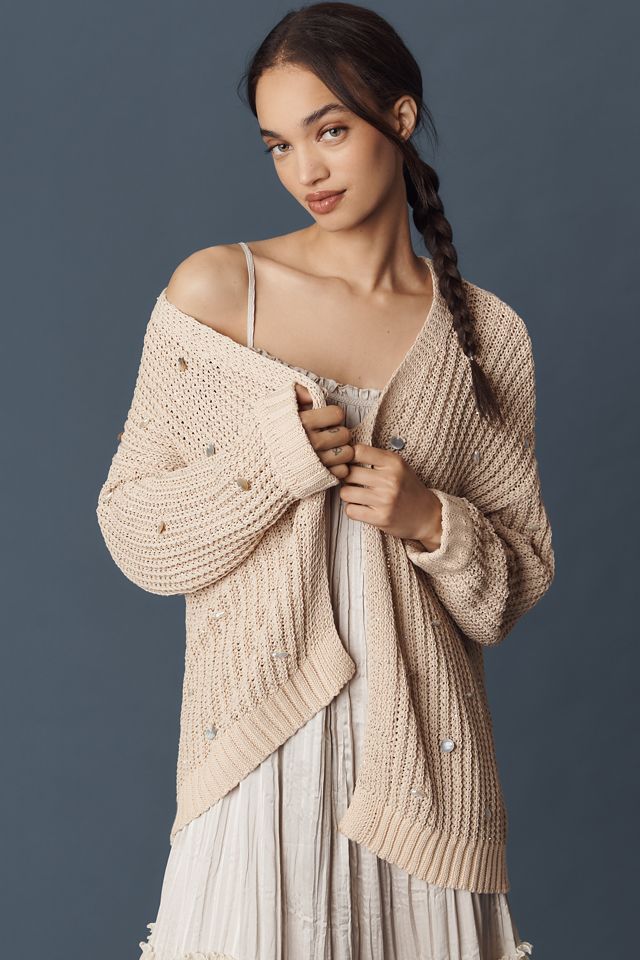 By Anthropologie Shell-Embellished Cardigan Sweater