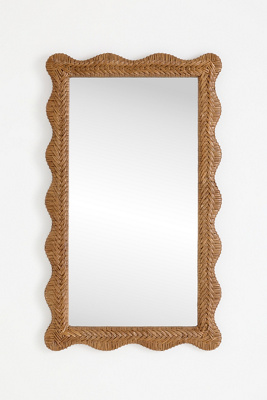 Anthropologie Wallie Scalloped Rattan Wall Mirror In Brown