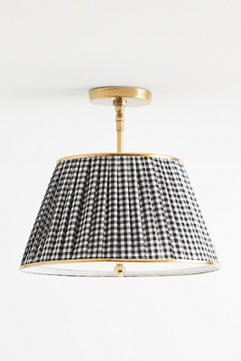 Anthropologie Lee Brass 16" Ruched Printed Semi-flush Mount Pendant Light