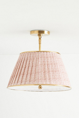 Anthropologie Lee Brass 16" Ruched Printed Semi-flush Mount Pendant Light In Gold