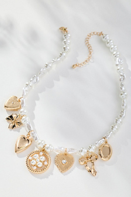 By Anthropologie Multi Charm Pearl Necklace