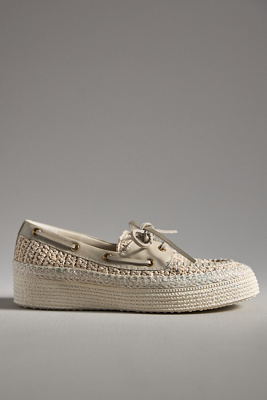 Dolce Vita Lambo Raffia Platform Boat Shoes In White