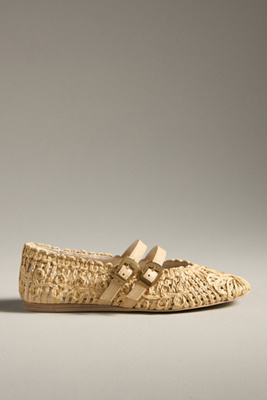 Dolce Vita Women's Baylee Sunflower Wide Width Woven Double Buckle Mary Jane Flats In White