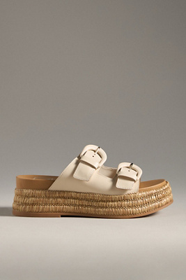 Dolce Vita Witny Buckled Platform Slide Sandals In White