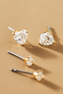 Shop Nadri Heart Crystal Stud Earrings, Set Of 2 In Gold