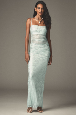 AFRM JENNAN ROSE RHINESTONE MESH FITTED MAXI DRESS 