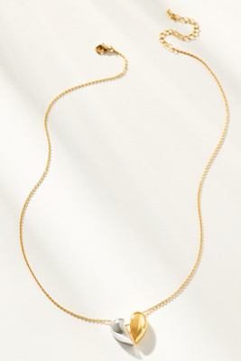 By Anthropologie Mixed Metal Puffy Heart Charm Necklace In Multicolor