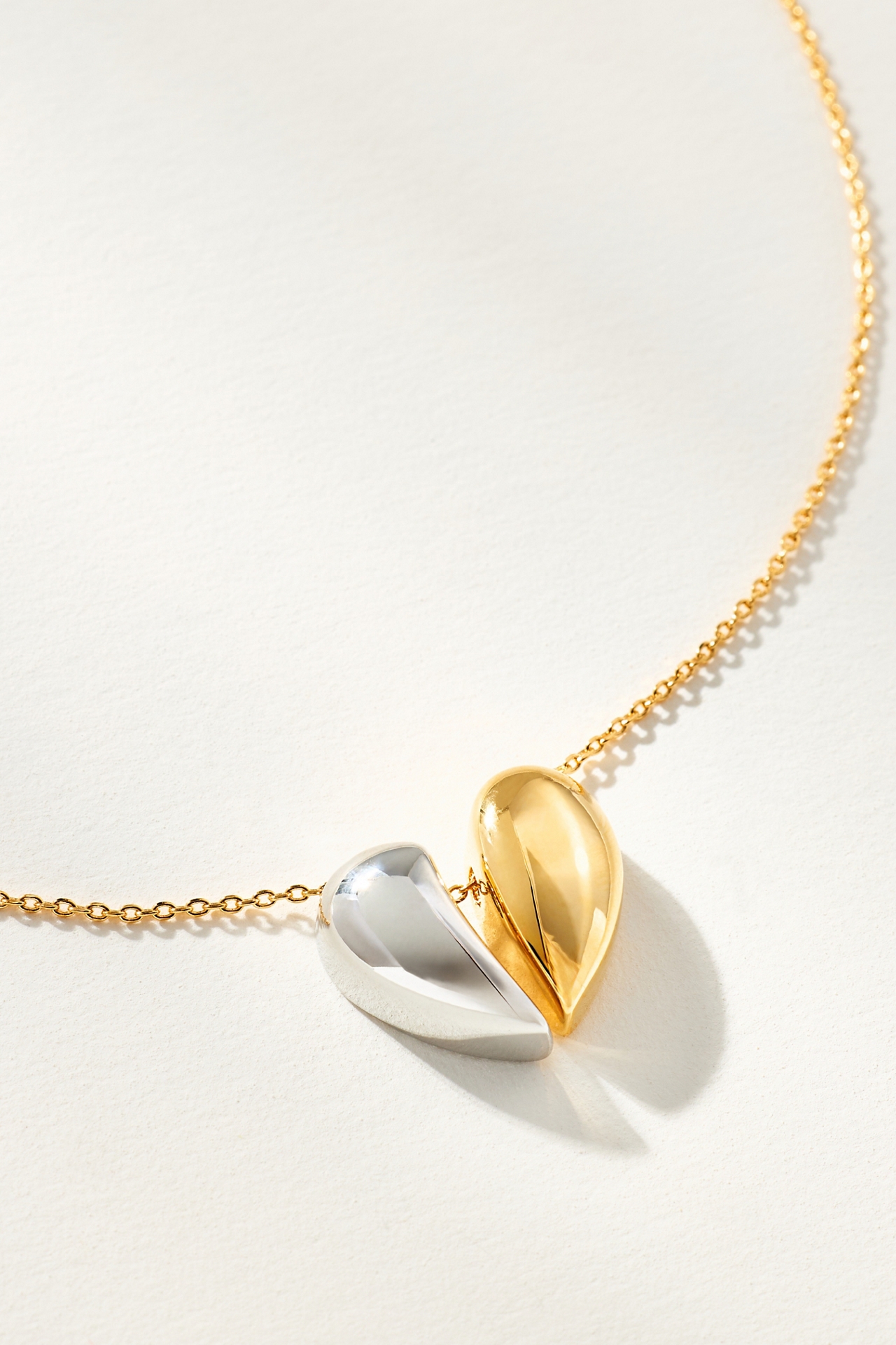 Mixed Metal Puffy Heart Charm Necklace