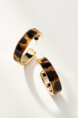 By Anthropologie Animal Print Large Hoop Earrings In Brown