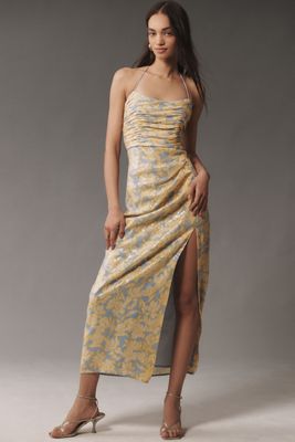 Hutch Tylia Sleeveless Ruched Side-Slit Sequin Maxi Dress