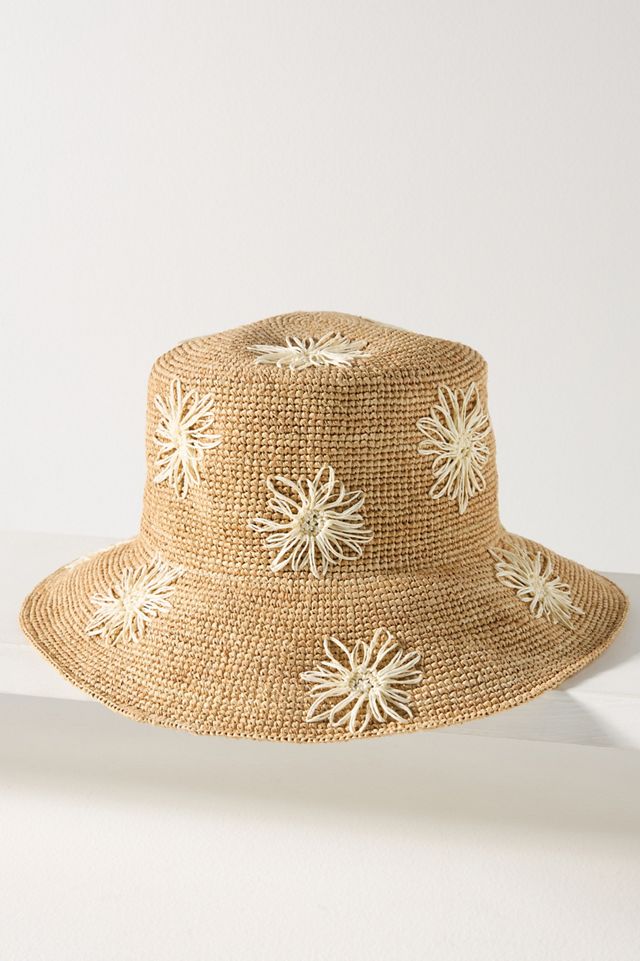 San Diego Hat Co. Floral Embroidered Straw Bucket Hat #1