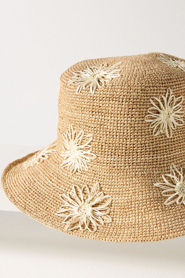 San Diego Hat Co. Floral Embroidered Straw Bucket Hat #2