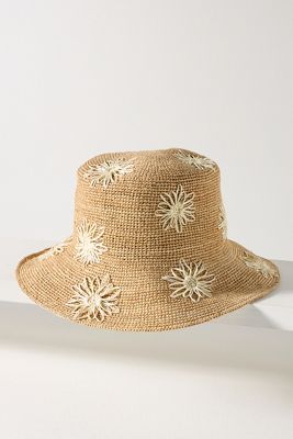 San Diego Hat Co. Floral Embroidered Straw Bucket Hat