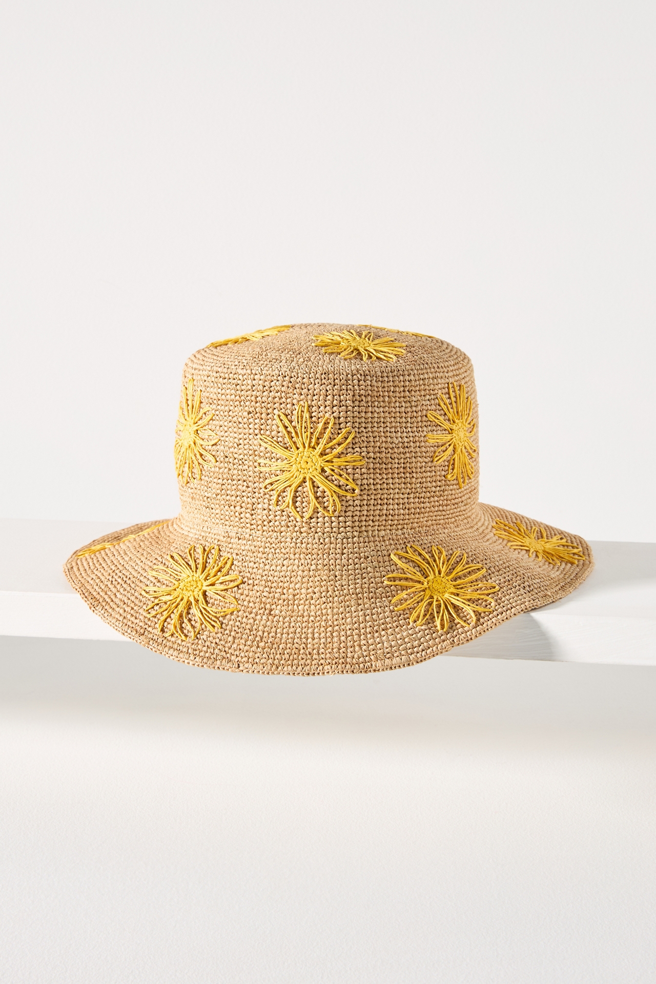 San Diego Hat Co. Floral Embroidered Straw Bucket Hat