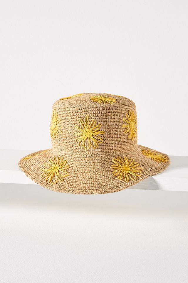San Diego Hat Co. Floral Embroidered Straw Bucket Hat #2