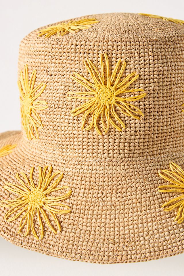 San Diego Hat Co. Floral Embroidered Straw Bucket Hat #3