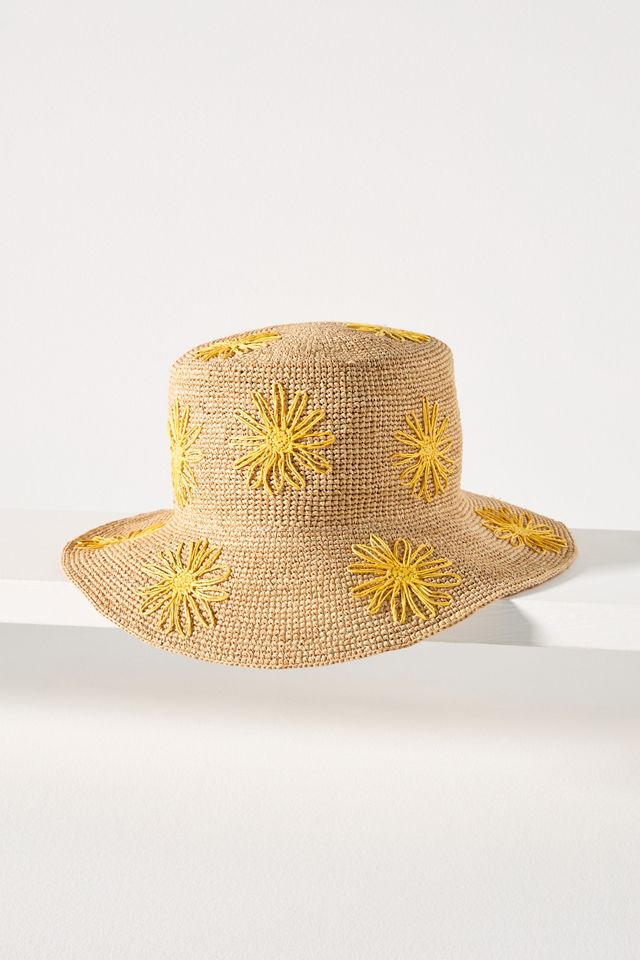 San Diego Hat Co. Floral Embroidered Straw Bucket Hat #1