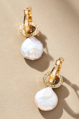 By Anthropologie Pearl Huggie Hoop Earrings