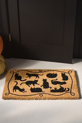 Black Cats Printed Coir Doormat