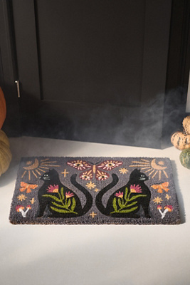 Mystic Cat Plum Coir Printed Doormat
