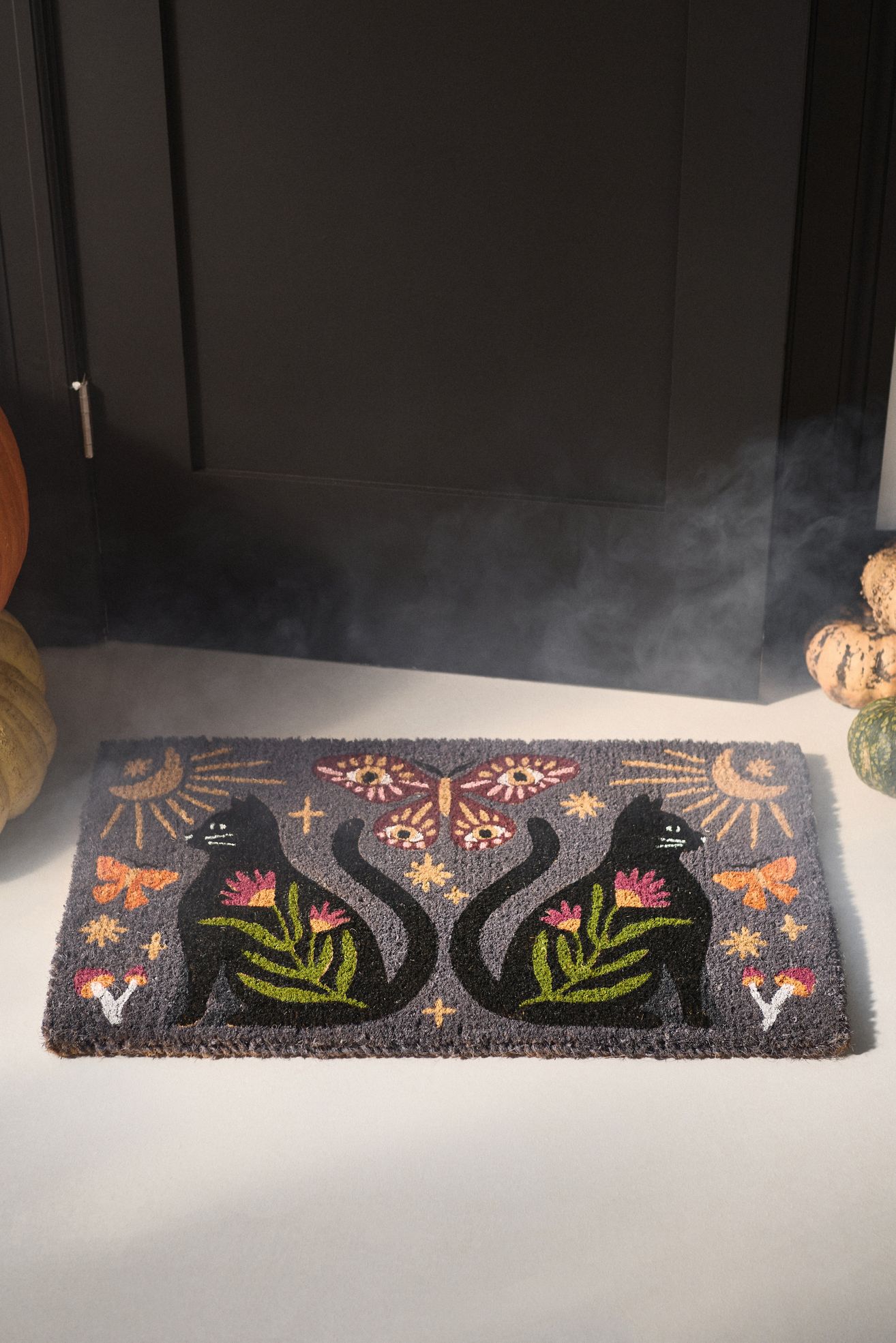 Mystic Cat Plum Coir Printed Doormat - Plum, 18" x 30"