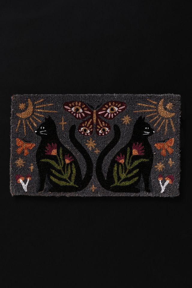 Mystic Cat Plum Coir Printed Doormat | AnthroHome