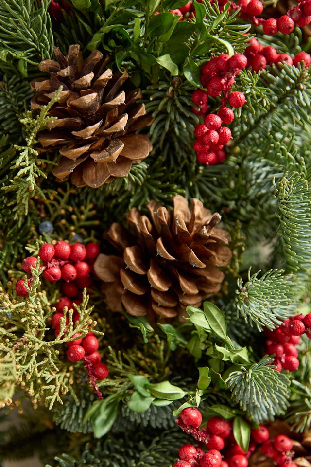 Fresh Evergreen + Red Berries Wreath #1