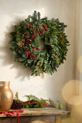 Fresh Evergreen + Red Berries Wreath