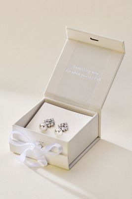 By Anthropologie Weddings Crystal & Pearl Earrings Gift Box
