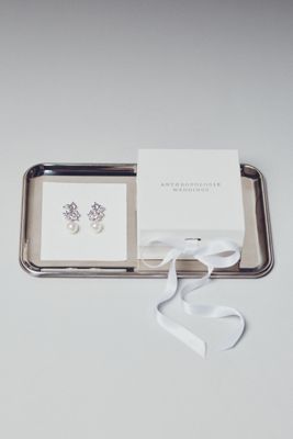 By Anthropologie Weddings Crystal & Pearl Earrings Gift Box