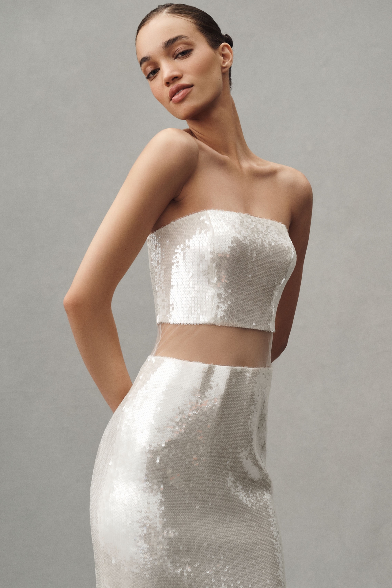 Mare Sheer Cape Sequin Maxi Dress