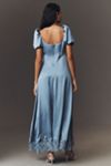 Mare Mare Puff-Sleeve Square-Neck Satin Maxi Dress