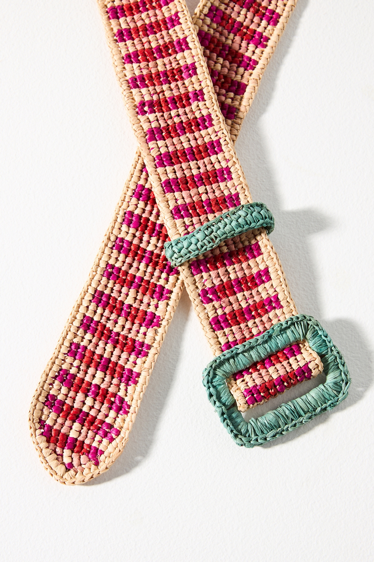 French Knot Gingham Raffia Belt