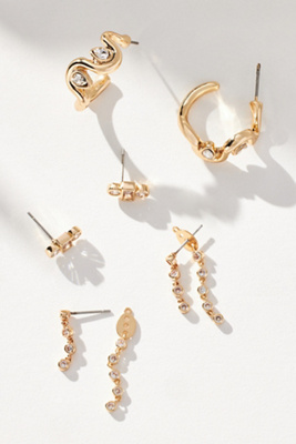 By Anthropologie Wavy Huggie Hoop Earrings, Set Of 3 In Gold