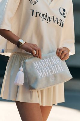 BRIDEMERCH Embroidered Marriage Material Terry Beach Pouch