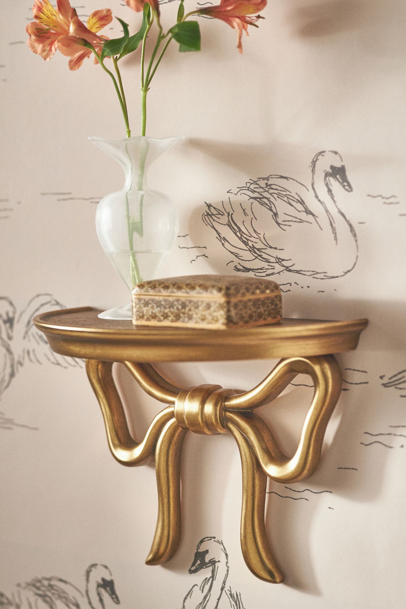 Natalia Bow Single Floating Shelf - Brushed Brass, One Size
