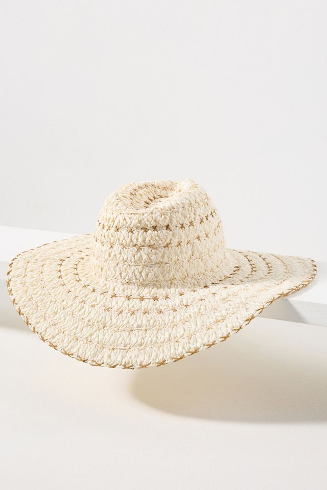 Embroidered Raffia Straw Rancher