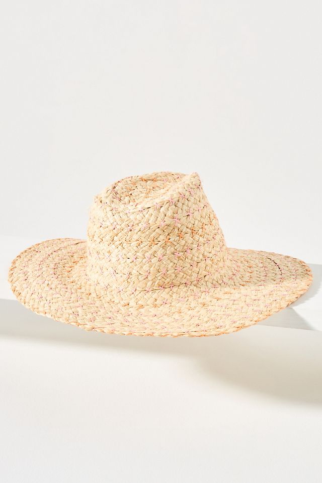 Embroidered Raffia Straw Rancher #1