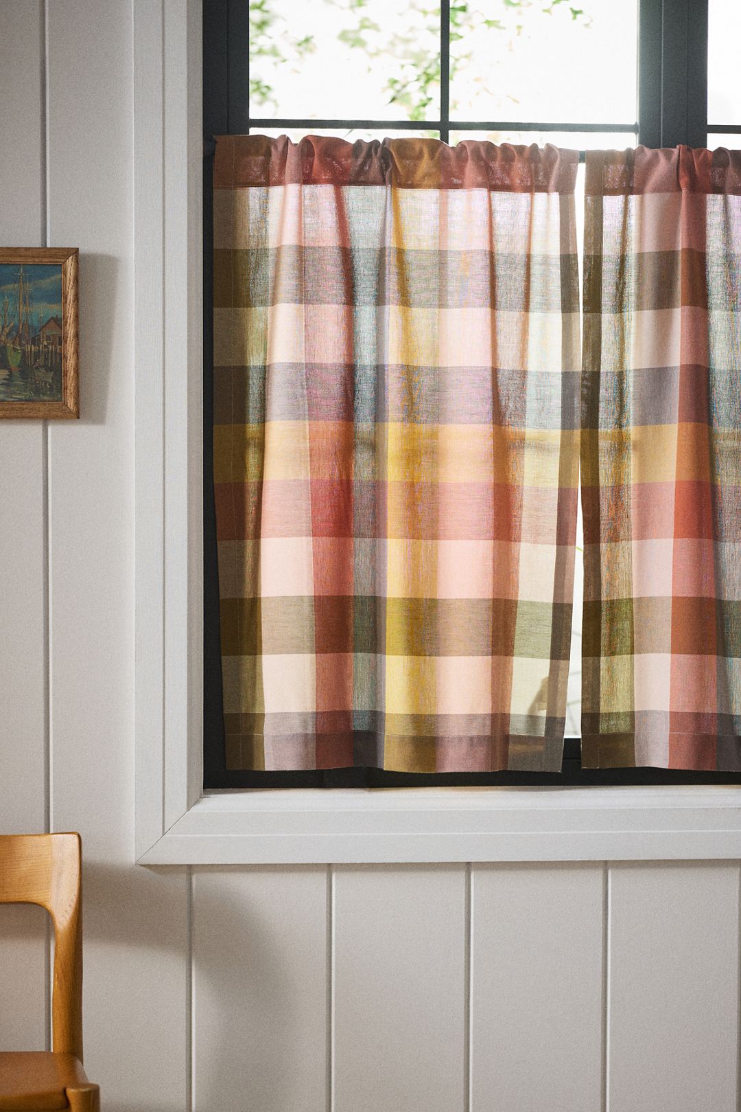 Woven Cotton Plaid Café Curtains, Set of 2 - Warm Multi, 25" x 36"