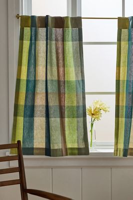 Woven Cotton Plaid Café Curtains, Set of 2