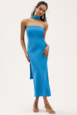 BHLDN LEAH STRAPLESS SATIN SCARF MIDI SLIP DRESS 