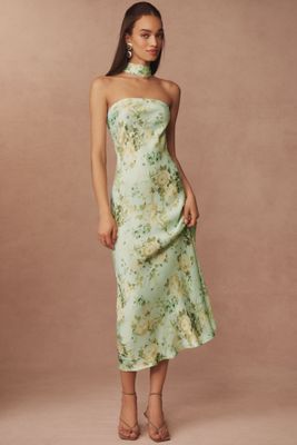 For Love & Lemons Adriana Silk Blend V-Neck Ruffle A-Line Maxi Dress