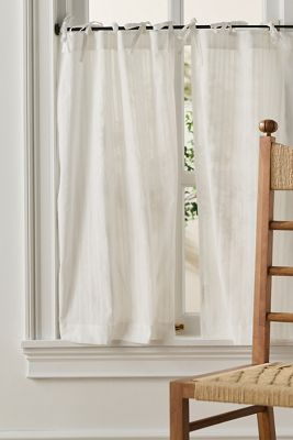 Cotton Dobby Striped Sheer Tie-Top Café Curtains, Set of 2