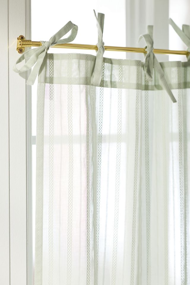 Cotton Dobby Striped Sheer Tie-Top Café Curtains, Set of 2