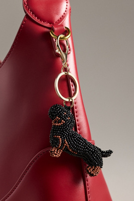 By Anthropologie Beaded Dog Bag Charm In Black