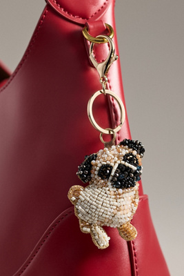 By Anthropologie Beaded Dog Bag Charm In White