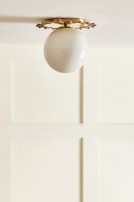 Anthropologie Quinn Sun Brass Glass Globe Flush Mount In White