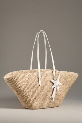 Poolside The East West Raffia Charm Tote