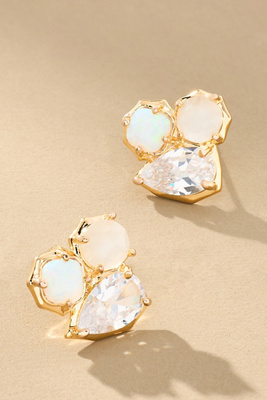 By Anthropologie Clustered Stone Post Earrings In Clear